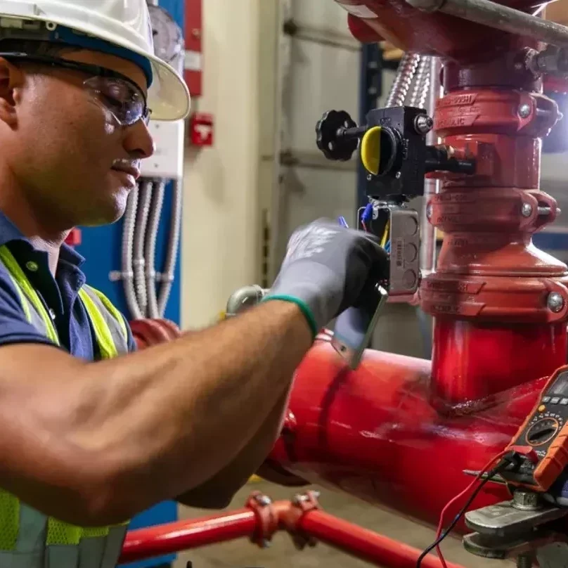 Fire Inspector doing a Repair on Fire Sprinkler System