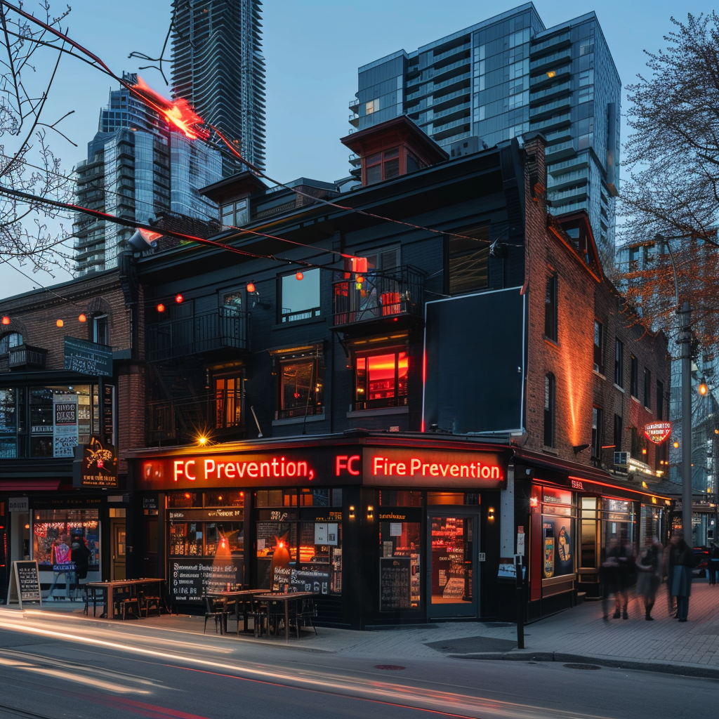 Affordable fire safety solutions blending Toronto's urban skyline with Ontario's natural landscapes, highlighting FC Fire Prevention's services.